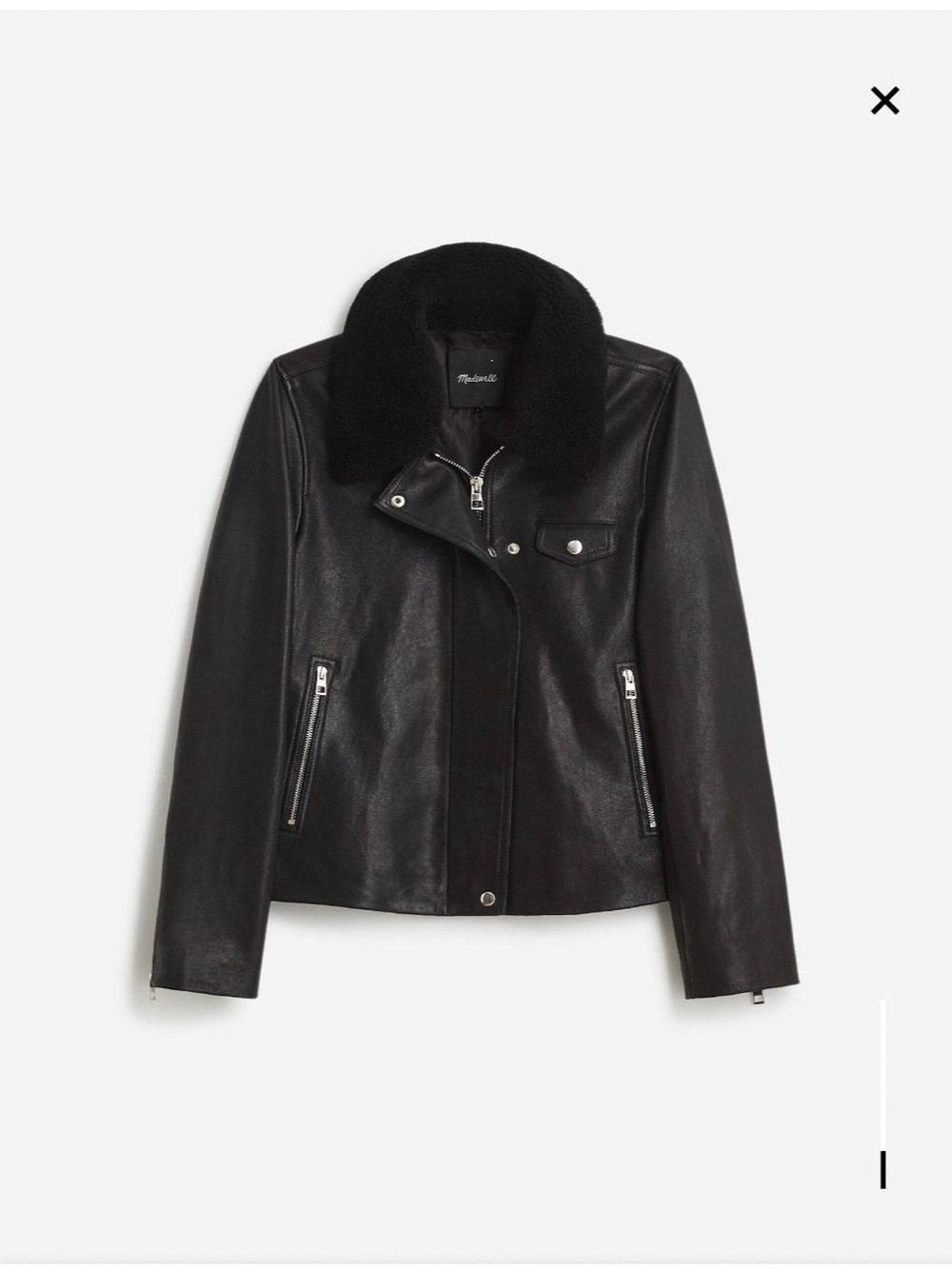 Madewell Sherpa-Collar Asymmetric Zip-Front Jacket in Leather Black S